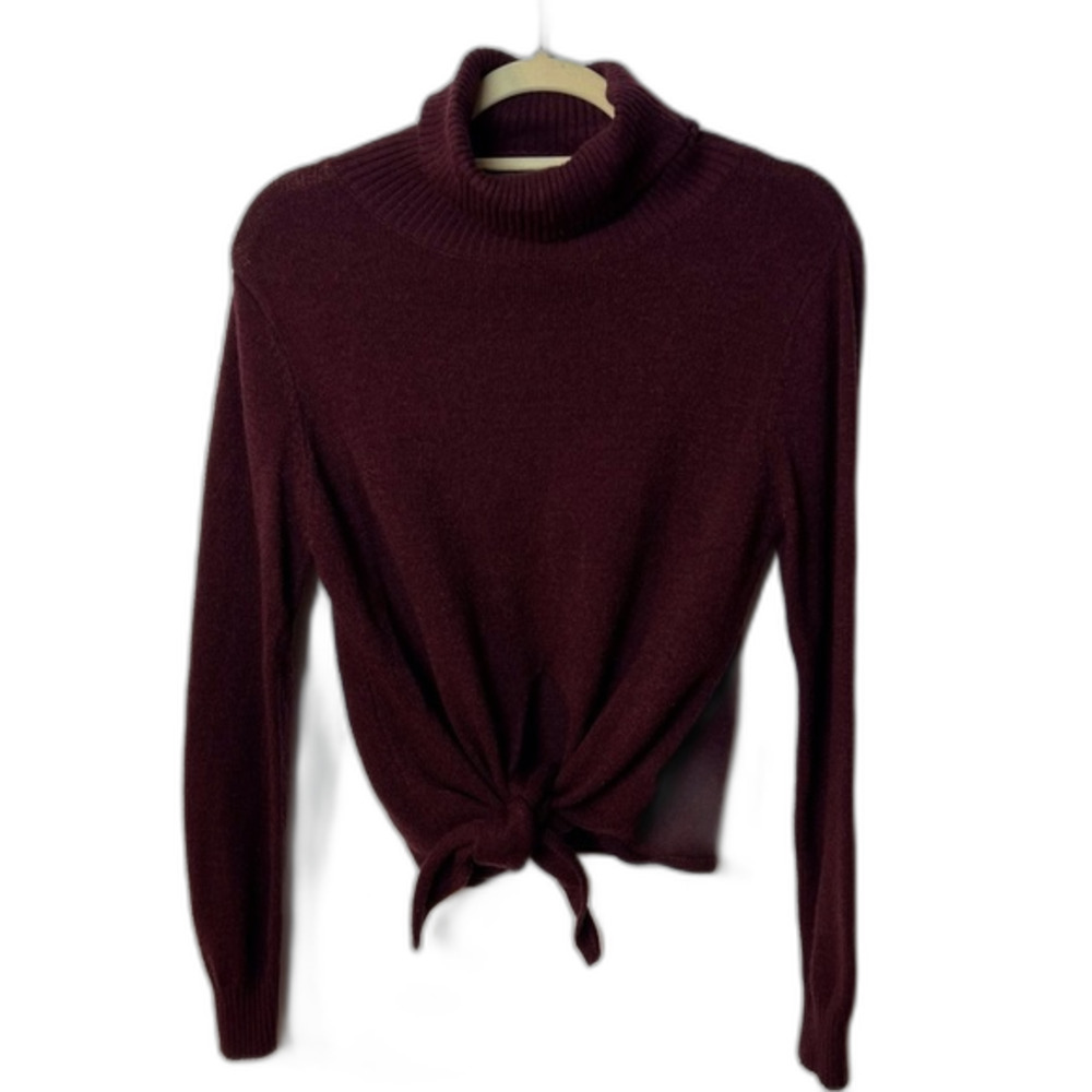 Windsor Turtleneck Sweater Burgundy front Tie Size S